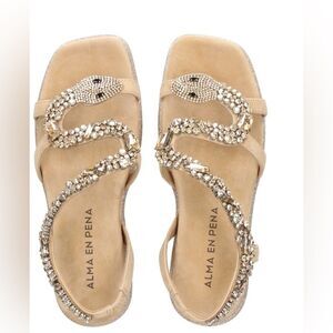 ALMA EN PENA crystal rhinestone dress shoes FLAT sandals snake open toe platform
